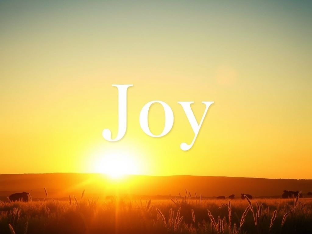 A sunrise scene with the word 'Joy' overlaid, symbolizing new beginnings and hope.